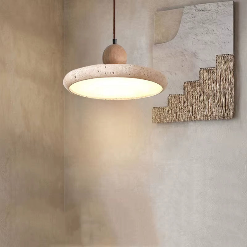 Cave Stone LED Pendant Lights Fixtures Hallway Bedroom Living Room Yellow Travertine Hanging Lamp Suspension Luminaire