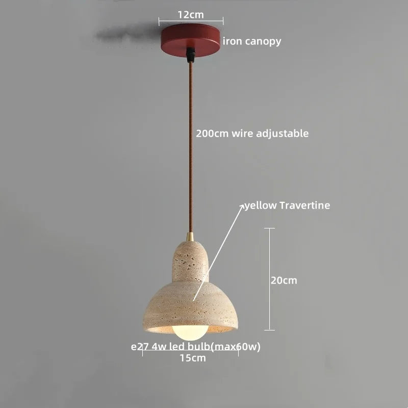 Japanese Style LED Pendant Lamp Balcony Bedroom Living Room Yellow Travertine Hanging Light Fixtures Luminaire Suspendu