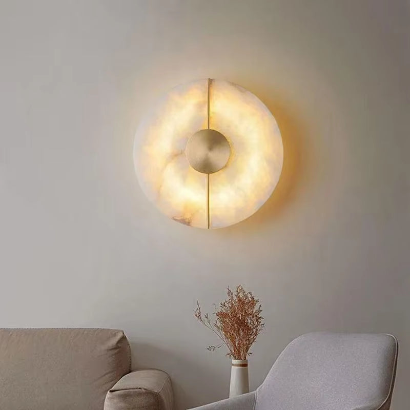 Modern Creative Marble Wall Lamp Alabaster Moon Living Room Gold Copper Home Indoor Decoration LED Sconce Bedroom Bedside Round