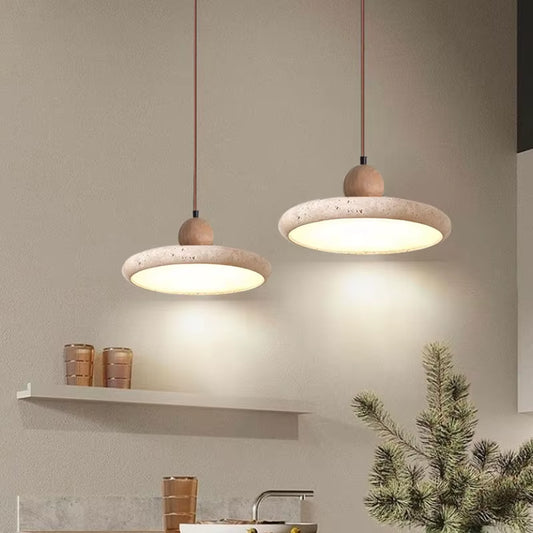 Cave Stone LED Pendant Lights Fixtures Hallway Bedroom Living Room Yellow Travertine Hanging Lamp Suspension Luminaire