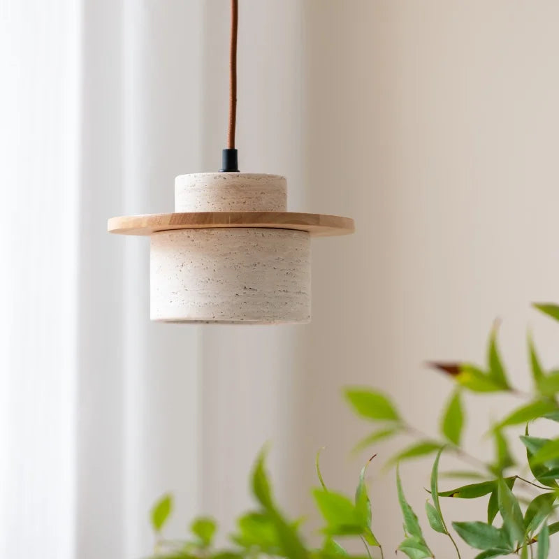 Japanese Style LED Hanging Lamp Yellow Travertine Restaurant Bedroom Living Room Pendant Lights Fixtures Home Decoration