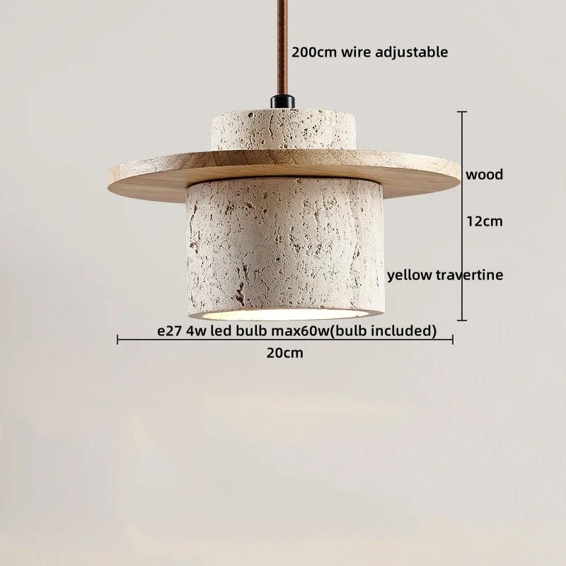 Japanese Style LED Hanging Lamp Yellow Travertine Restaurant Bedroom Living Room Pendant Lights Fixtures Home Decoration