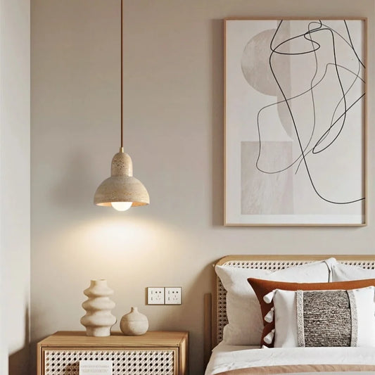 Japanese Style LED Pendant Lamp Balcony Bedroom Living Room Yellow Travertine Hanging Light Fixtures Luminaire Suspendu