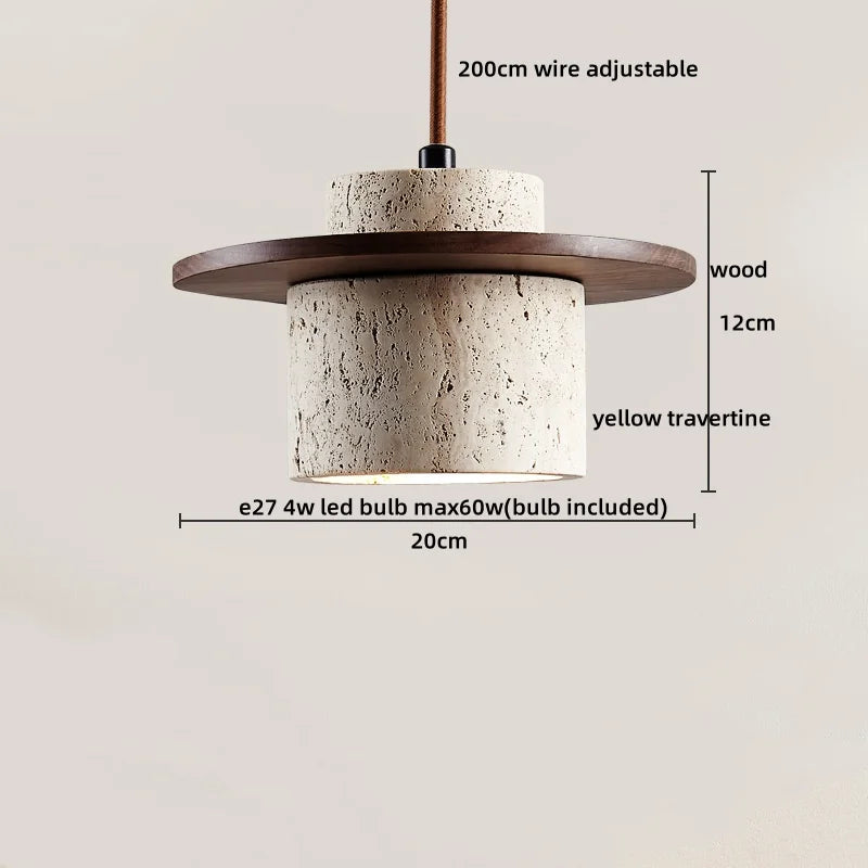 Japanese Style LED Hanging Lamp Yellow Travertine Restaurant Bedroom Living Room Pendant Lights Fixtures Home Decoration