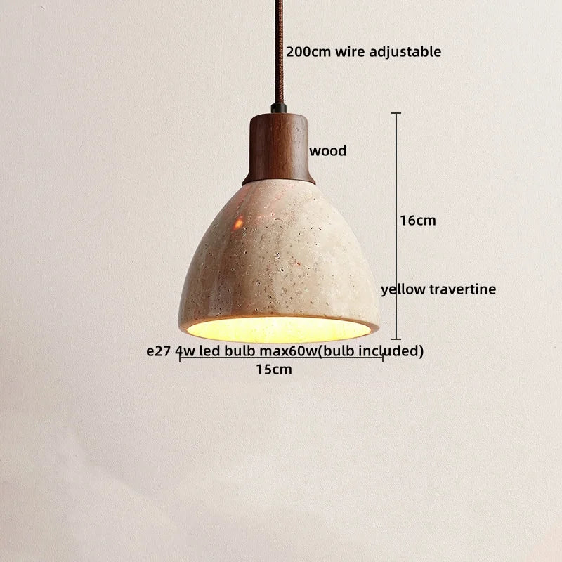 Stone Wood LED Pendant Lamp Corridor Living Room Bedroom Natural Travertine Hanging Light Fixtures Home Decor Chandelier