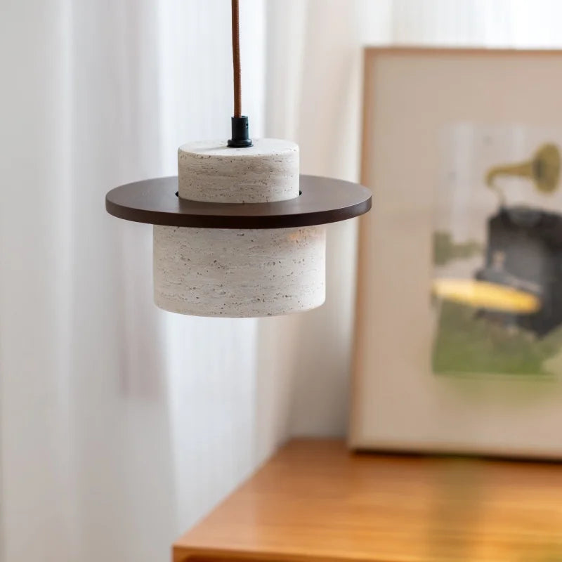 Japanese Style LED Hanging Lamp Yellow Travertine Restaurant Bedroom Living Room Pendant Lights Fixtures Home Decoration