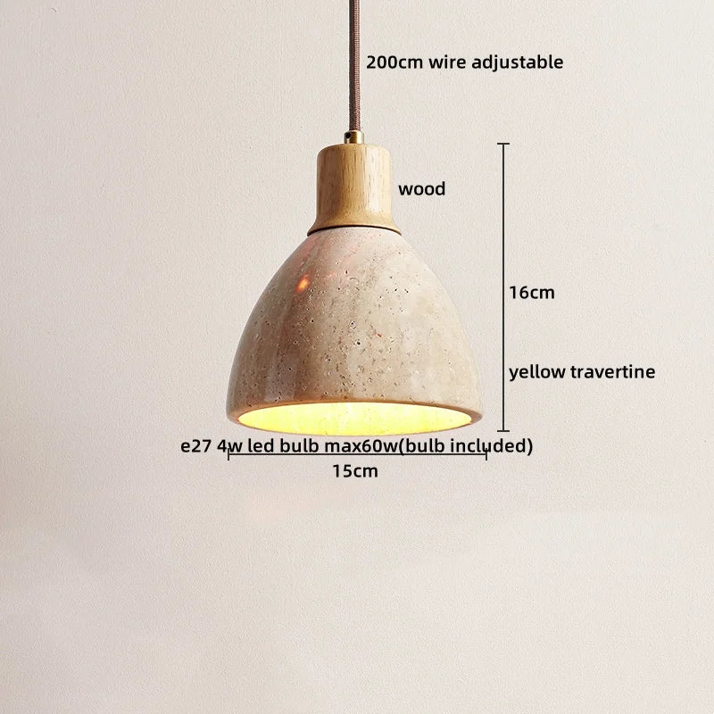 Stone Wood LED Pendant Lamp Corridor Living Room Bedroom Natural Travertine Hanging Light Fixtures Home Decor Chandelier