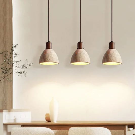 Stone Wood LED Pendant Lamp Corridor Living Room Bedroom Natural Travertine Hanging Light Fixtures Home Decor Chandelier