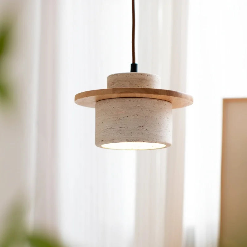 Japanese Style LED Hanging Lamp Yellow Travertine Restaurant Bedroom Living Room Pendant Lights Fixtures Home Decoration