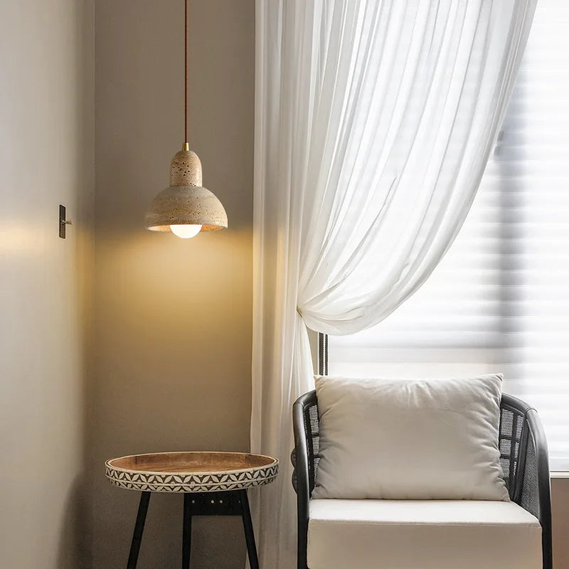 Japanese Style LED Pendant Lamp Balcony Bedroom Living Room Yellow Travertine Hanging Light Fixtures Luminaire Suspendu
