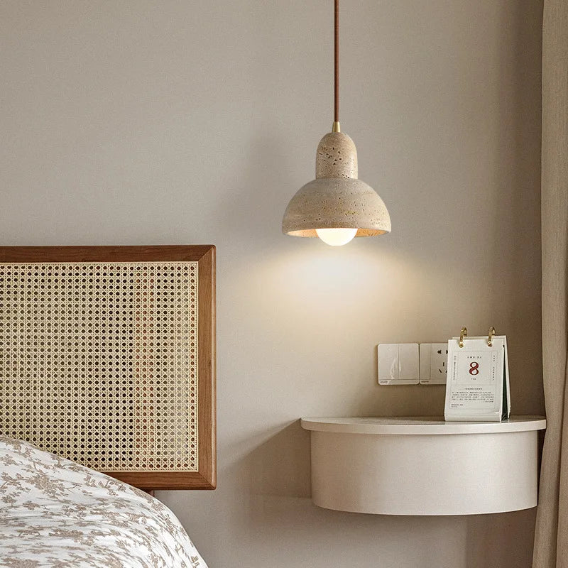 Japanese Style LED Pendant Lamp Balcony Bedroom Living Room Yellow Travertine Hanging Light Fixtures Luminaire Suspendu