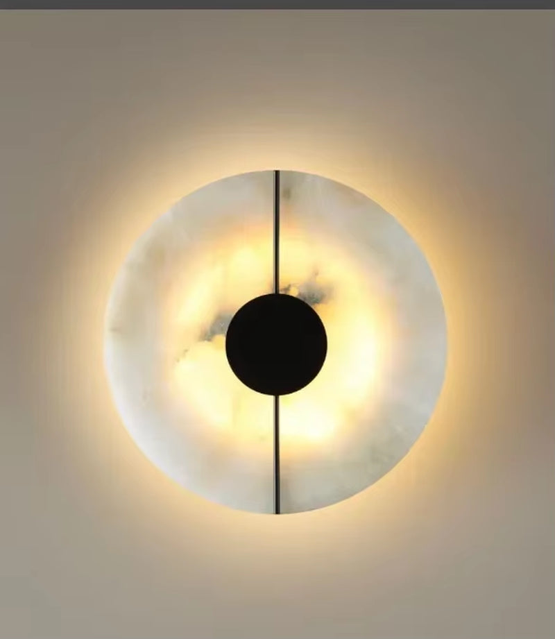 Modern Creative Marble Wall Lamp Alabaster Moon Living Room Gold Copper Home Indoor Decoration LED Sconce Bedroom Bedside Round